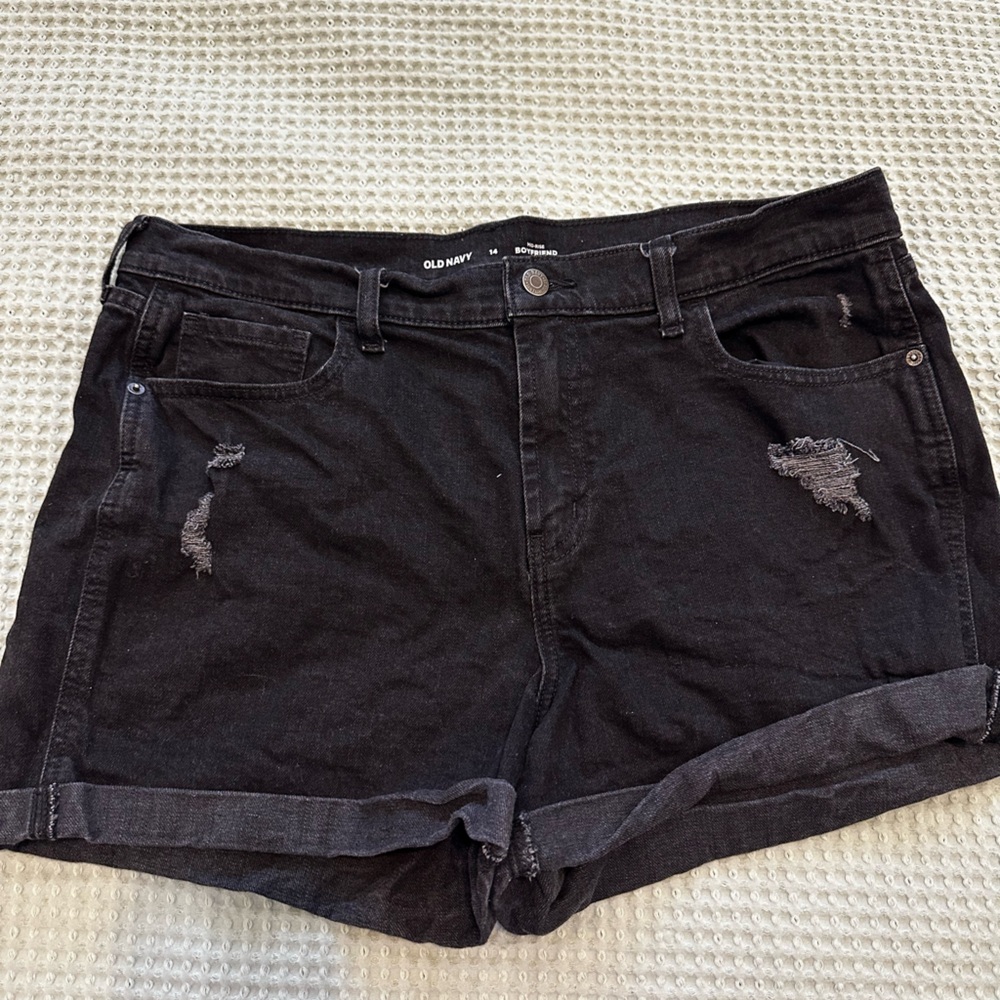 Black Distressed Denim Shorts